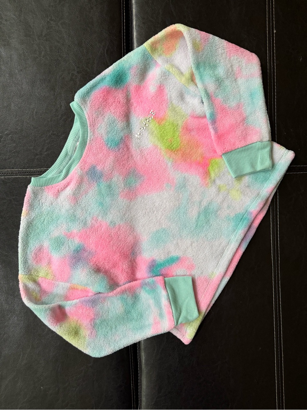 Justice - Girl’s Plush Tie-Dye Sweatshirt in Pink, Mint & Yellow